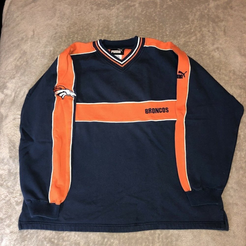Vintage Puma DENVER BRONCOS V-Neck Embroidered Logo Pullover Sweatshirt - Picture 2 of 12